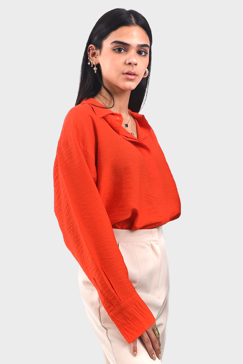 Orange Oversized Linen Shirt