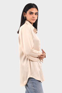 Beige Long Sleeve Satin Shirt