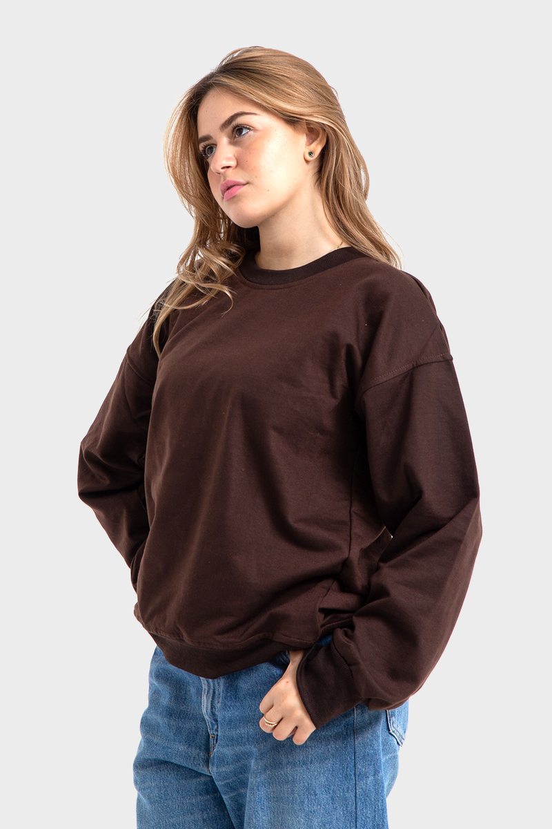 Brown Oversized Crew Neck Sweatshirt