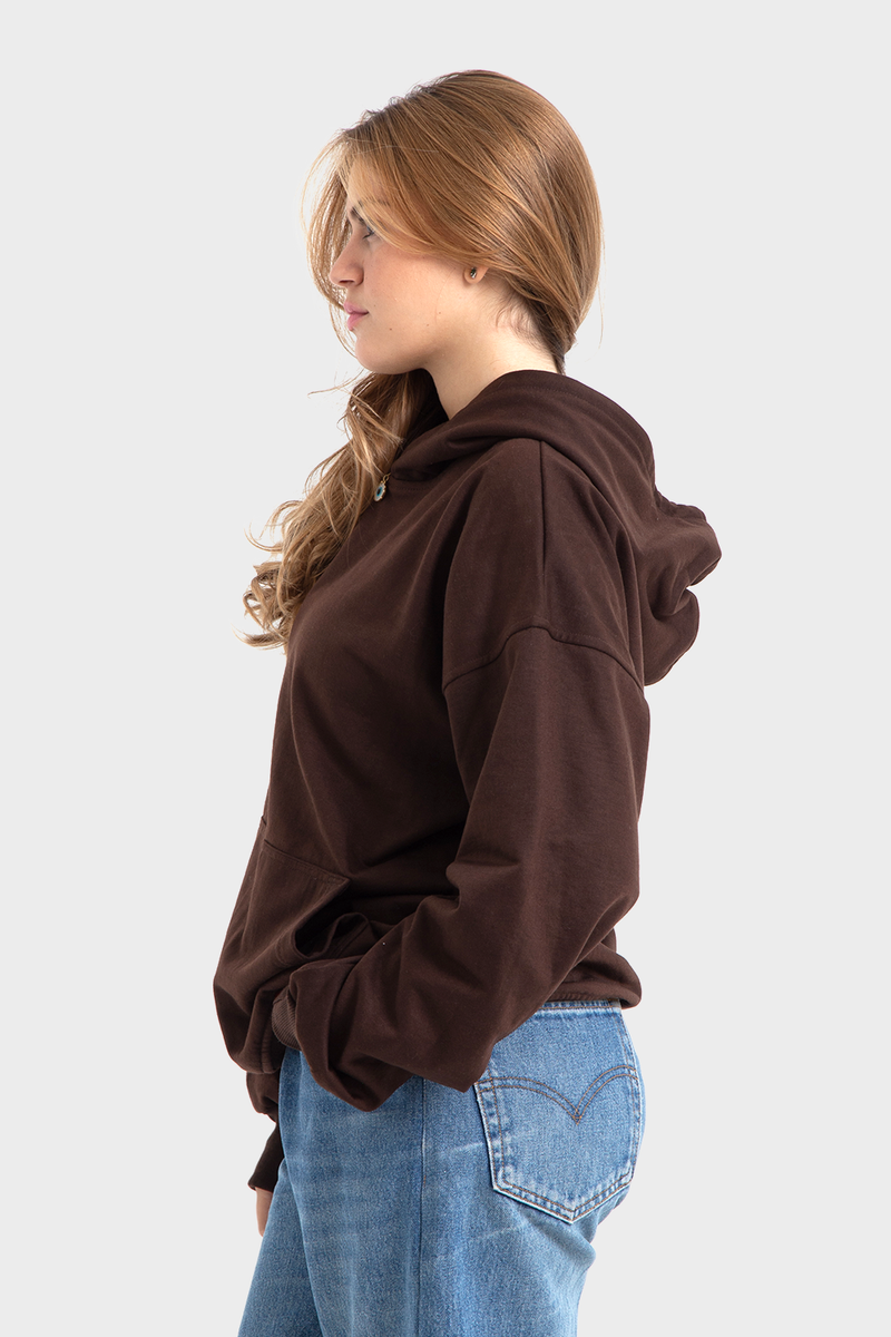 Feature Line, Brown Oversized Plain Hoodie