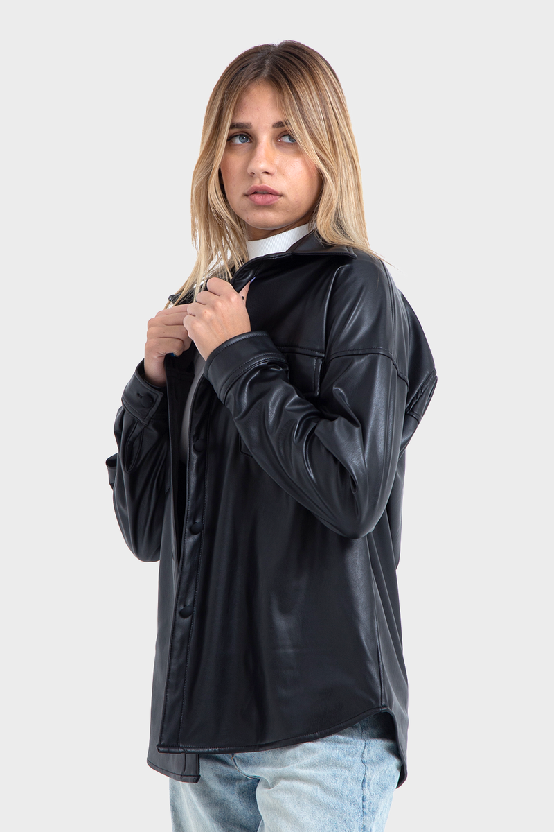 Premium Line, Black Oversized Leather Shirt