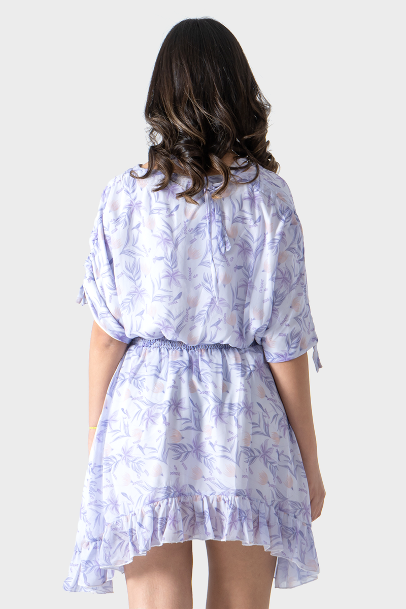 Lavender V Neck Midi Printed Dress, Set of 2