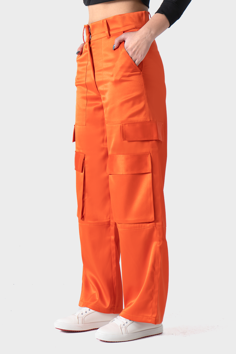 Orange Front Pockets Pants