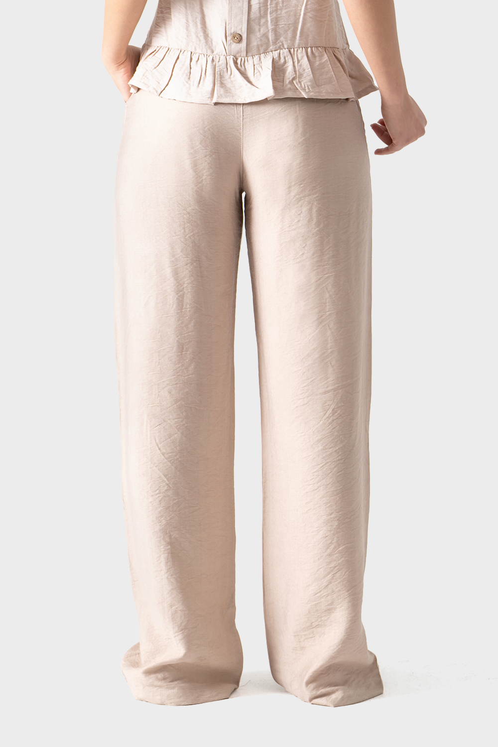 Wide Leg Linen Trousers - Beige