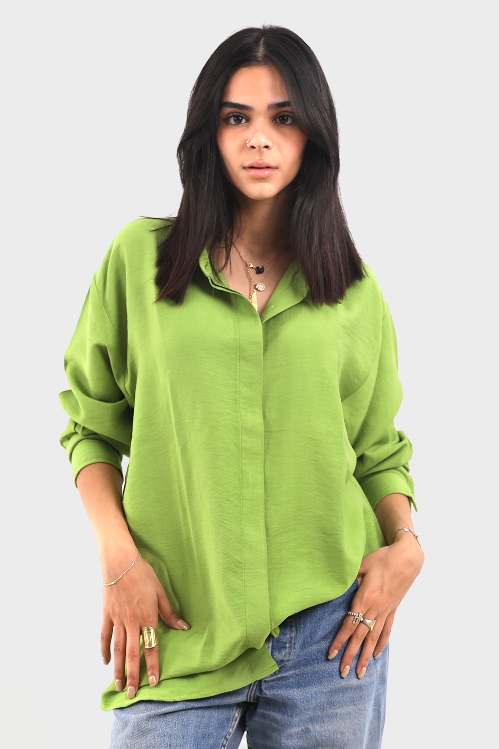 Yellow Green Oversized Linen Shirt