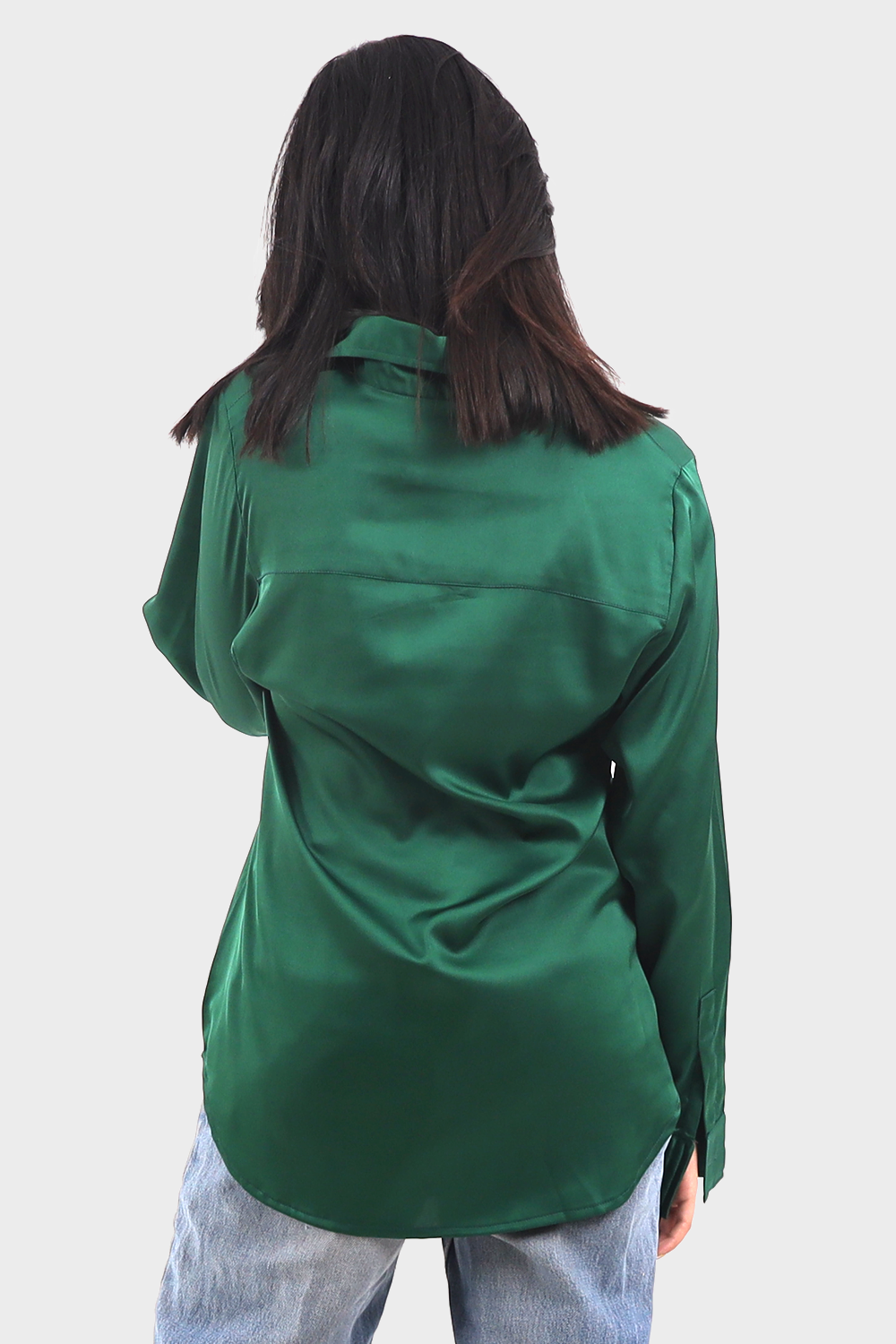 Green Long Sleeve Satin Shirt