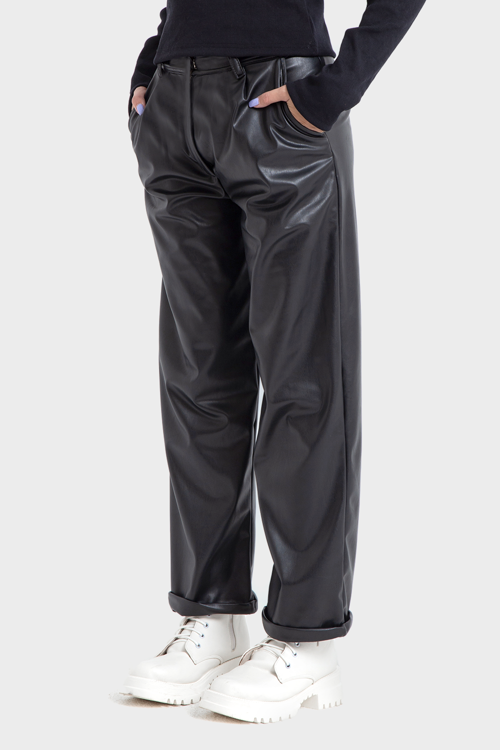 Premium Line, Black Straight Leather Pants