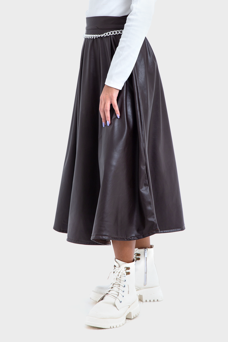 Premium Line, Dark Brown Maxi Leather Skirt