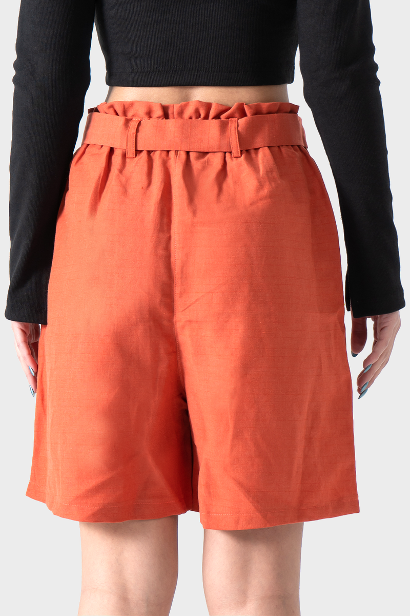 Burnt Orange High Waisted Linen Short