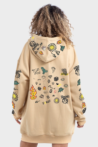 Premium Line, Beige Extra Oversized Printed Hoodie