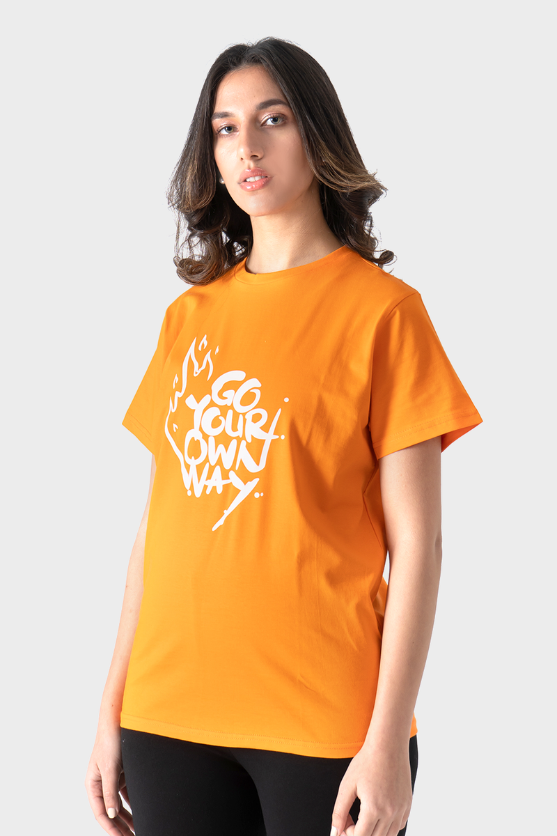 Orange Front Printed Short Sleeve T-Shirt