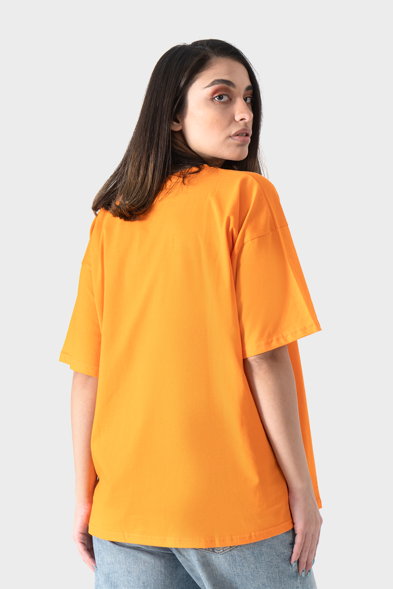 Front Printed Orange Over-Sized T-Shirt