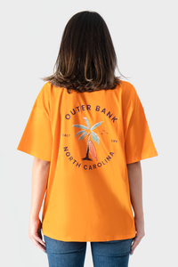 Orange Printed Oversized T-Shirt