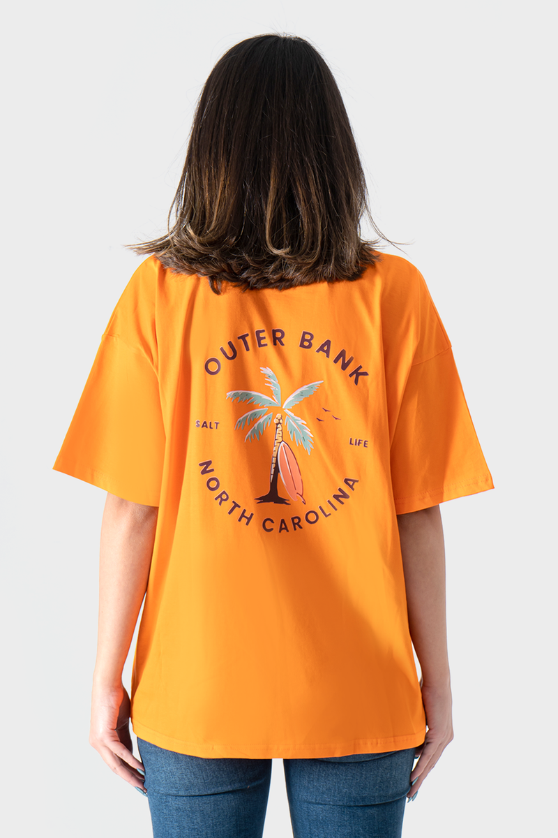 Orange Printed Over-Sized T-Shirt