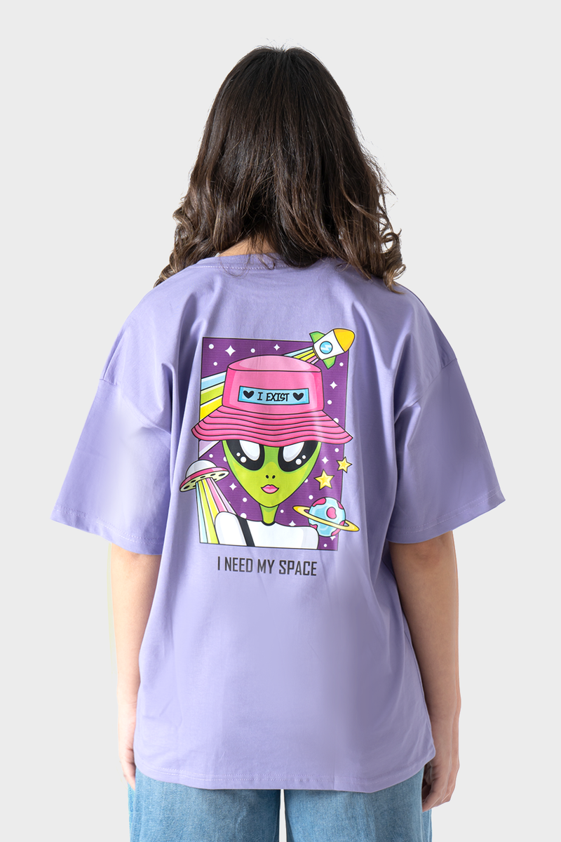 Lavender Space Printed Over-Sized T-Shirt
