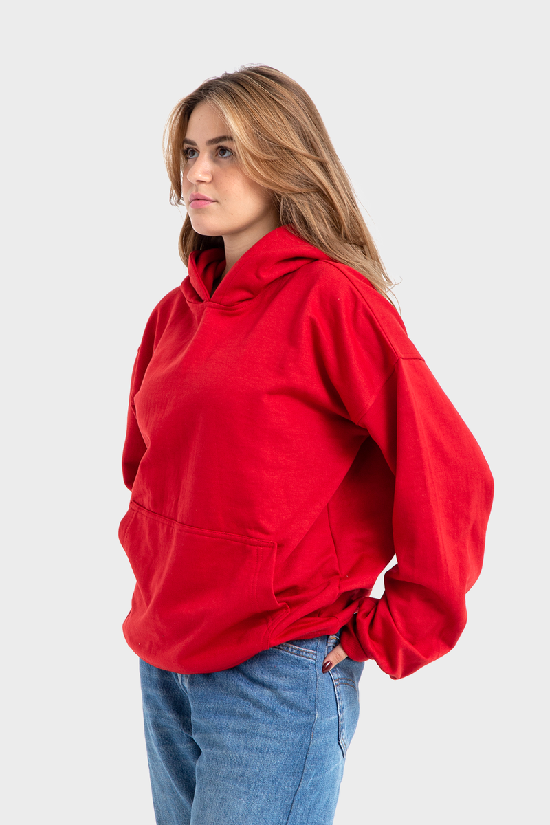 Feature Line, Red Oversized Plain Hoodie