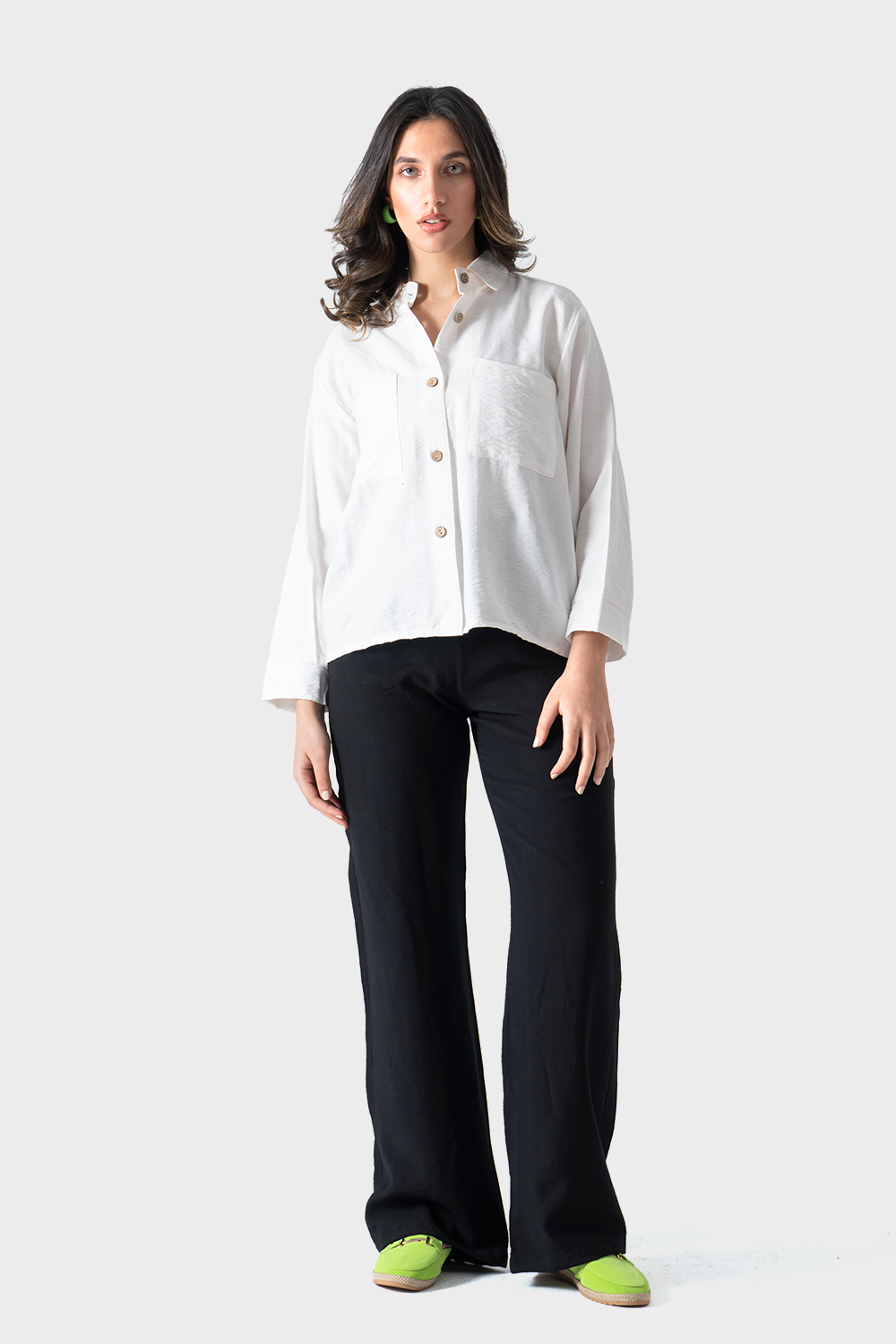 White Long Sleeves Linen Shirt With Pockets