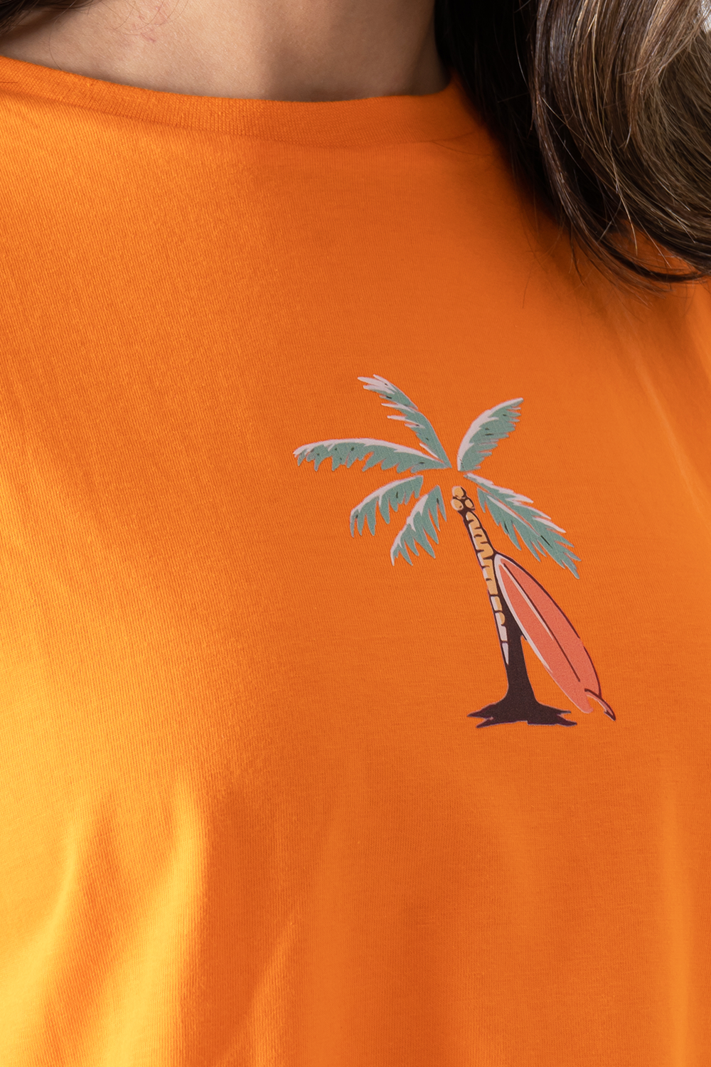 Orange Printed Oversized T-Shirt