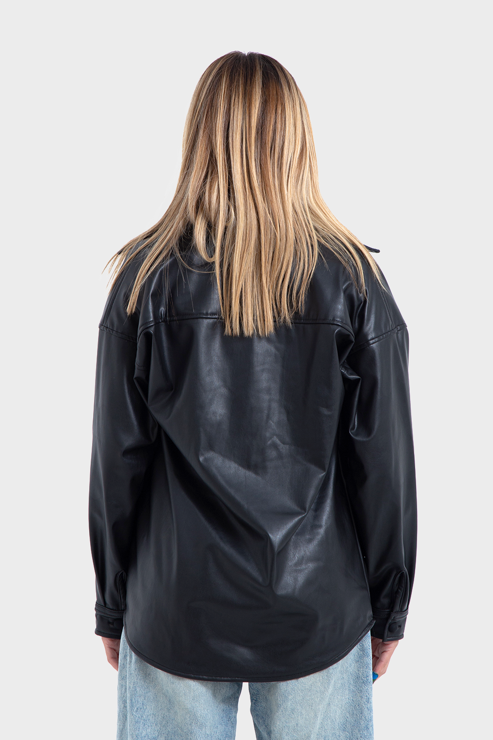 Premium Line, Black Oversized Leather Shirt