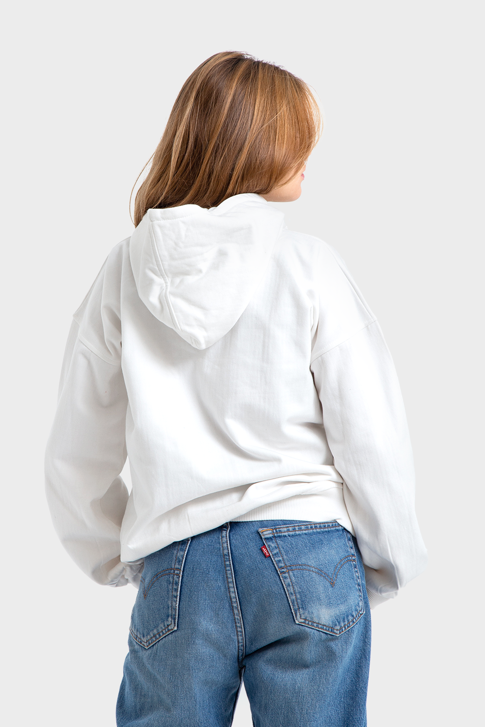 Feature Line, White Oversized Plain Hoodie