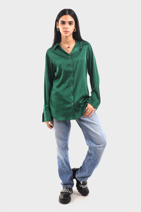 Green Long Sleeve Satin Shirt