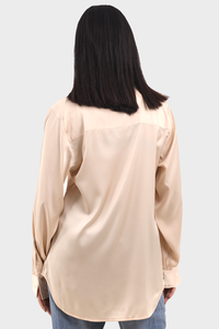 Beige Long Sleeve Satin Shirt