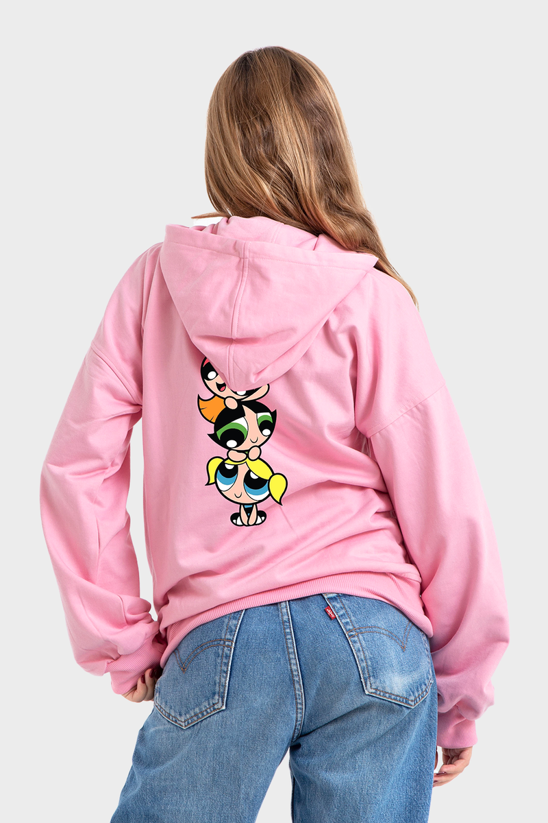 Feature Line, Pink Oversized Printed Hoodie