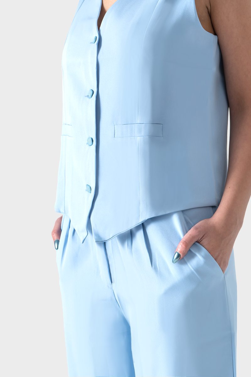 Light Blue Plain Suit, Set of 2 Pieces