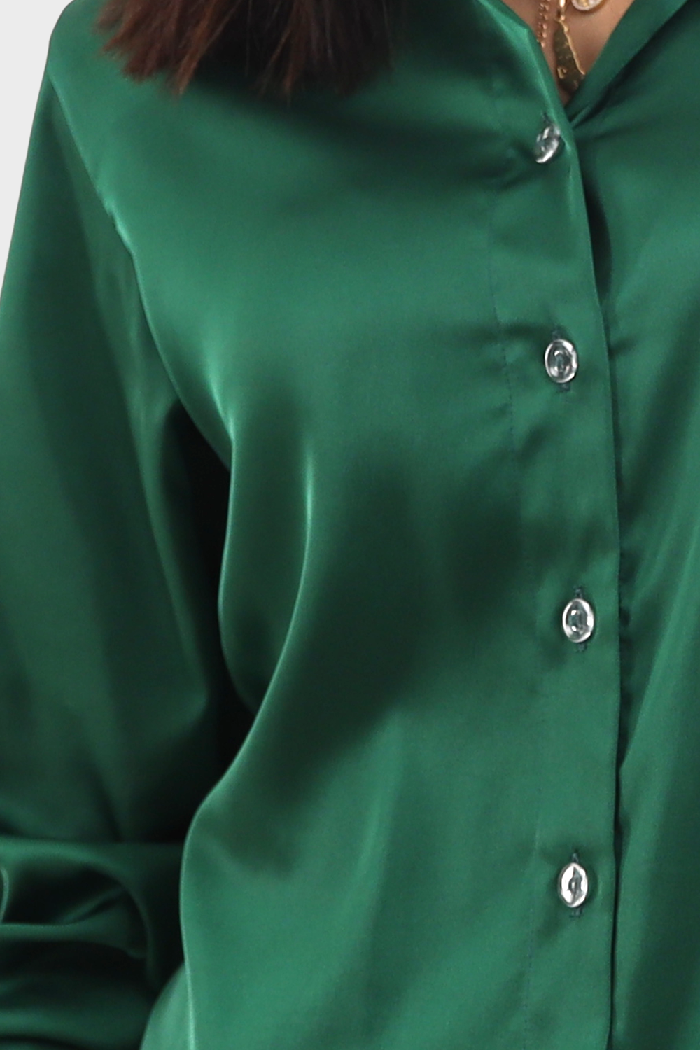 Green Long Sleeve Satin Shirt