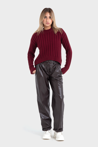 Maroon High Hip Ribbed Pullover