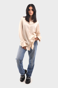 Beige Long Sleeve Satin Shirt