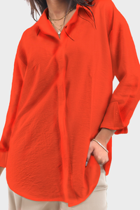  قميص كتان أوفر سايز برتقالي من أوكوي
