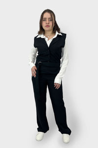 Black Linen Jumpsuit With Adjustable Belt