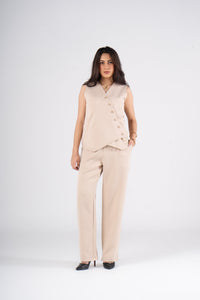 Beige Regular Fit Rosaline Vest Suit