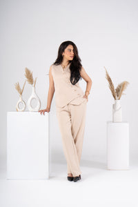 Beige Regular Fit Rosaline Vest Suit