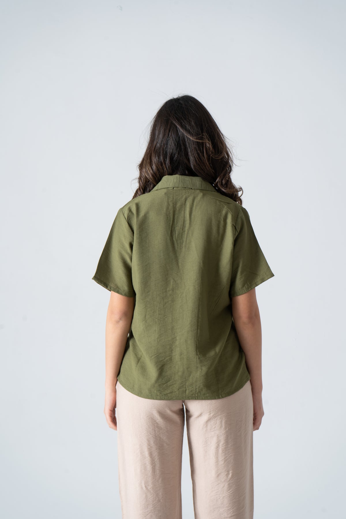 Olive Half Sleeves Linen Shirt