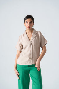 Beige Half Sleeves Linen Shirt