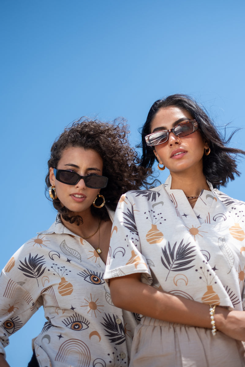 Printed Half Sleeves Cropped turkish Linen Blouse