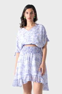 Lavender V Neck Midi Printed Dress, Set of 2