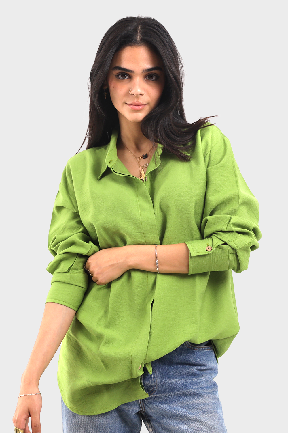 Yellow Green Oversized Linen Shirt