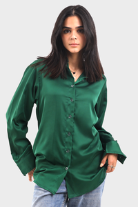 Green Long Sleeve Satin Shirt