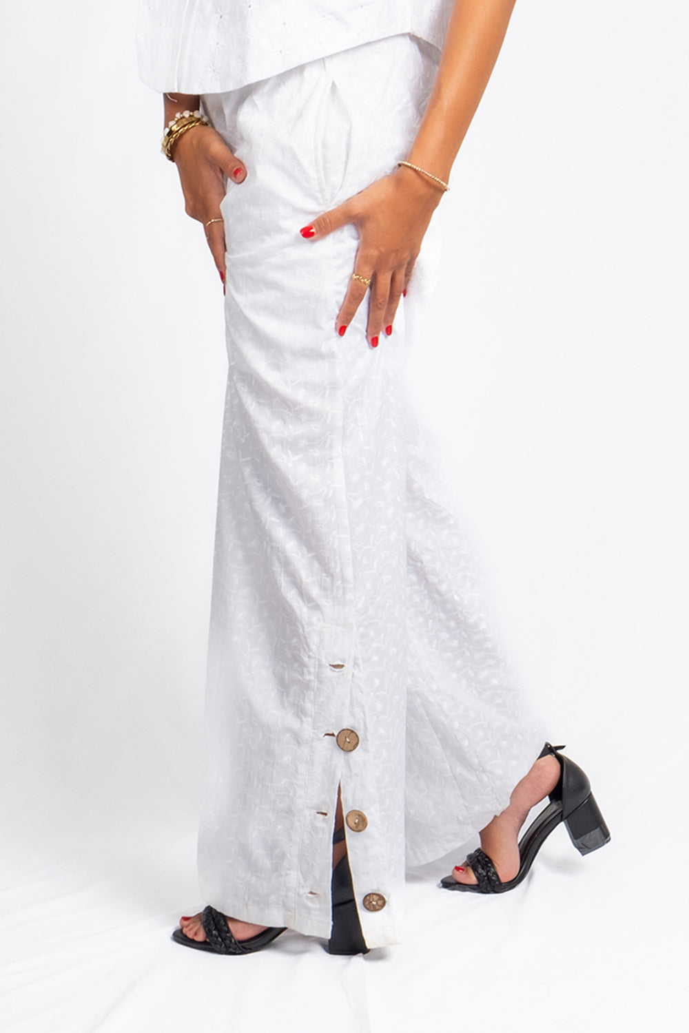 Wide Leg Rokama Pants with Side Buttons