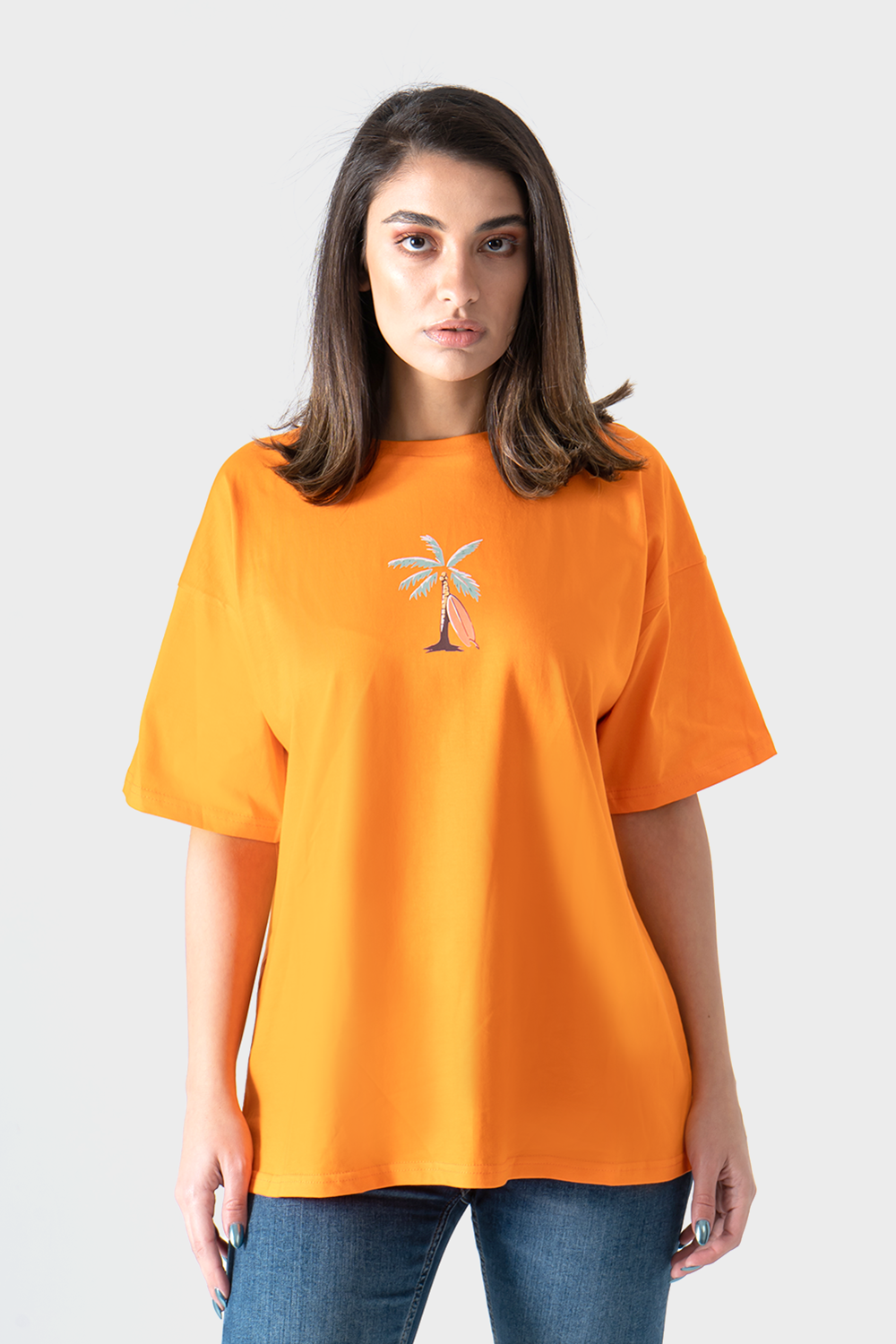 Orange Printed Oversized T-Shirt