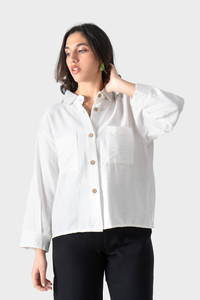 White Long Sleeves Linen Shirt With Pockets