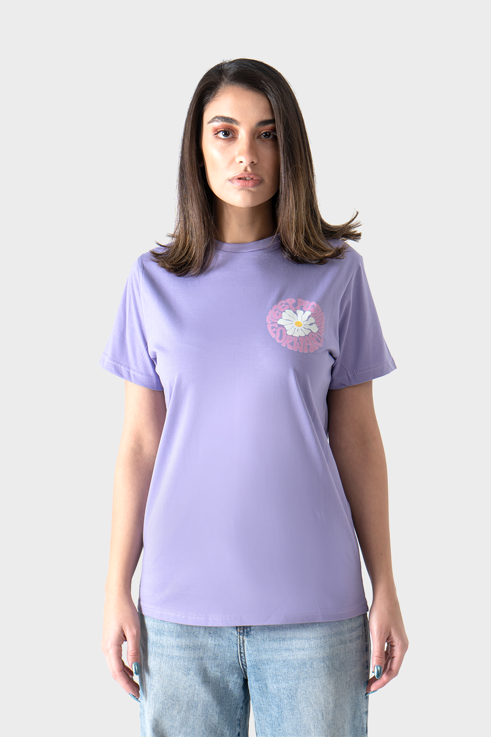 Lavender Flower Printed Short Sleeve T-Shirt