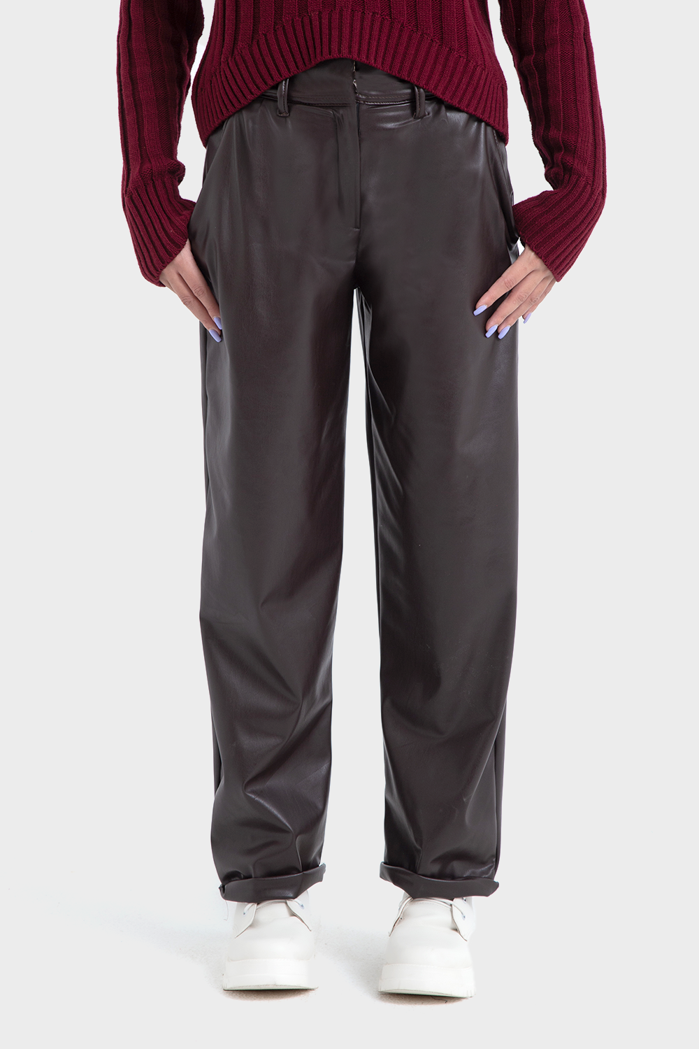 Premium Line, Dark Brown Straight Leather Pants