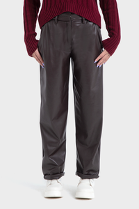 Premium Line, Dark Brown Straight Leather Pants
