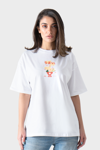 White Noodles Printed Over-Sized T-Shirt