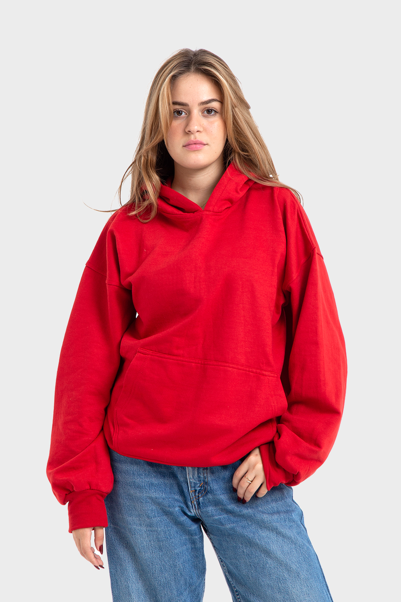 Feature Line, Red Oversized Printed Hoodie