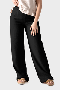 Wide Leg Linen Trousers - Black